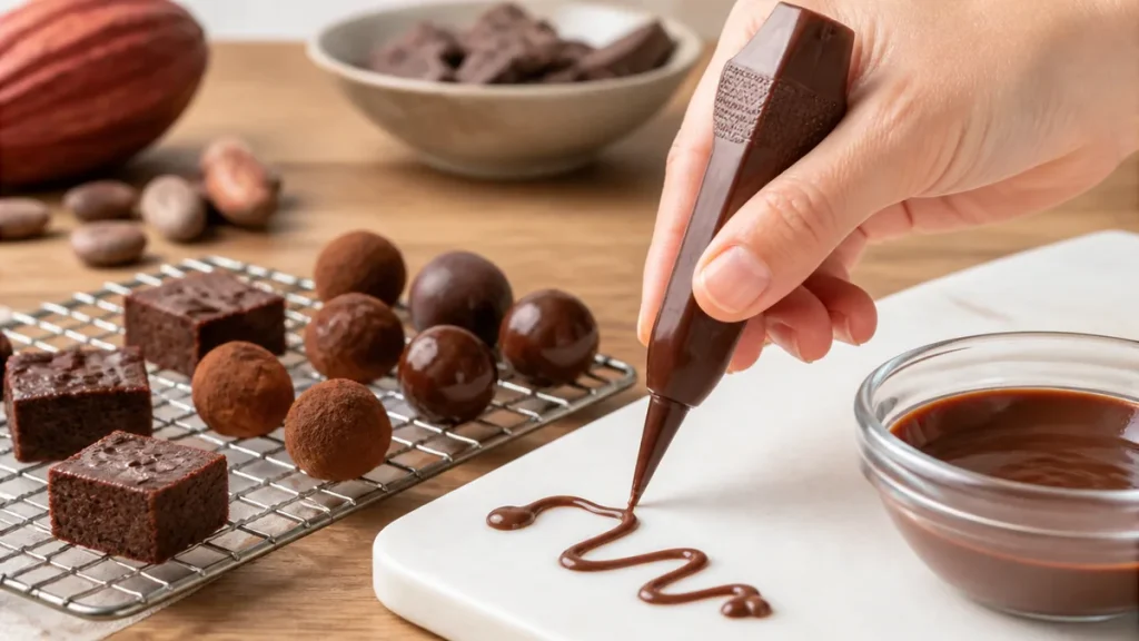 チョコペンの使い方のコツは45℃湯煎｜固まらない・先が詰まる失敗を防ぐ書き方ガイドのアイキャッチ画像