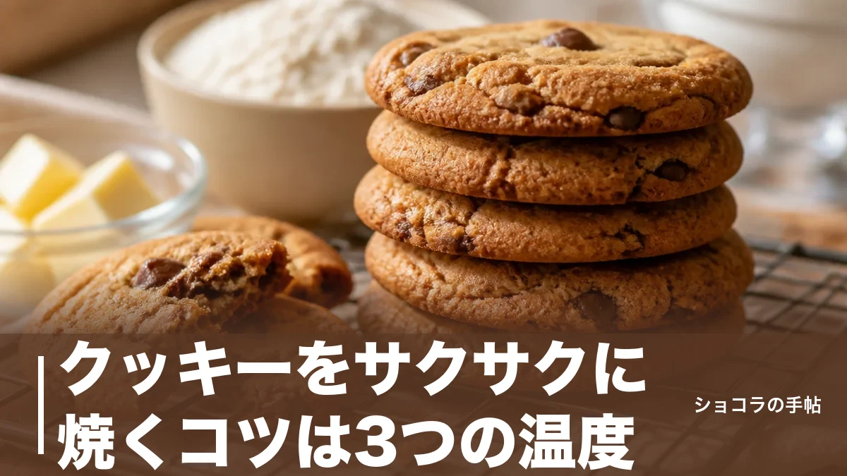 クッキーをサクサクに焼くコツは3つの温度｜バター20〜23℃・冷蔵30分・170℃で失敗しないのアイキャッチ画像
